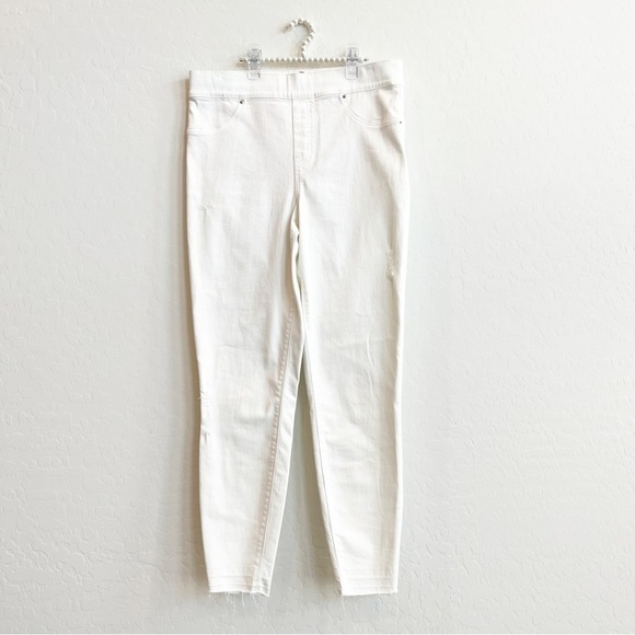 SPANX Women's Distressed Ankle Skinny Jeans Pull-On White Raw Hem Large - Picture 1 of 5